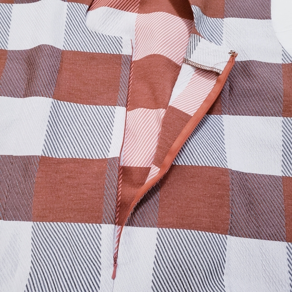 ASOS Brown Cream White Plaid Sleeveless Mini Shift Dress Mid-Century Mod Retro - Picture 8 of 11